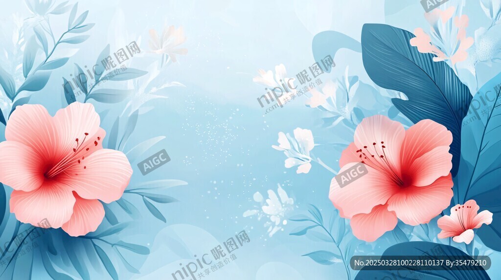 清新蓝粉花卉背景图