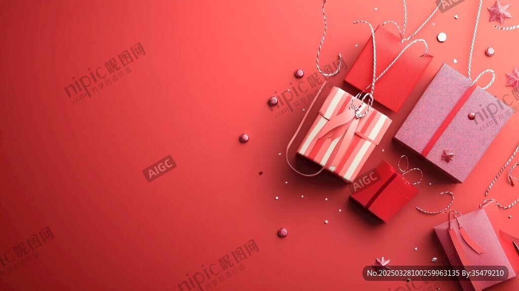 红色背景下的精美礼品
