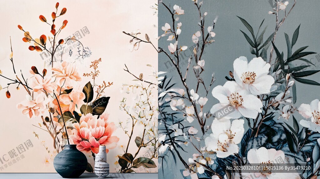 两幅花卉插画艺术作品