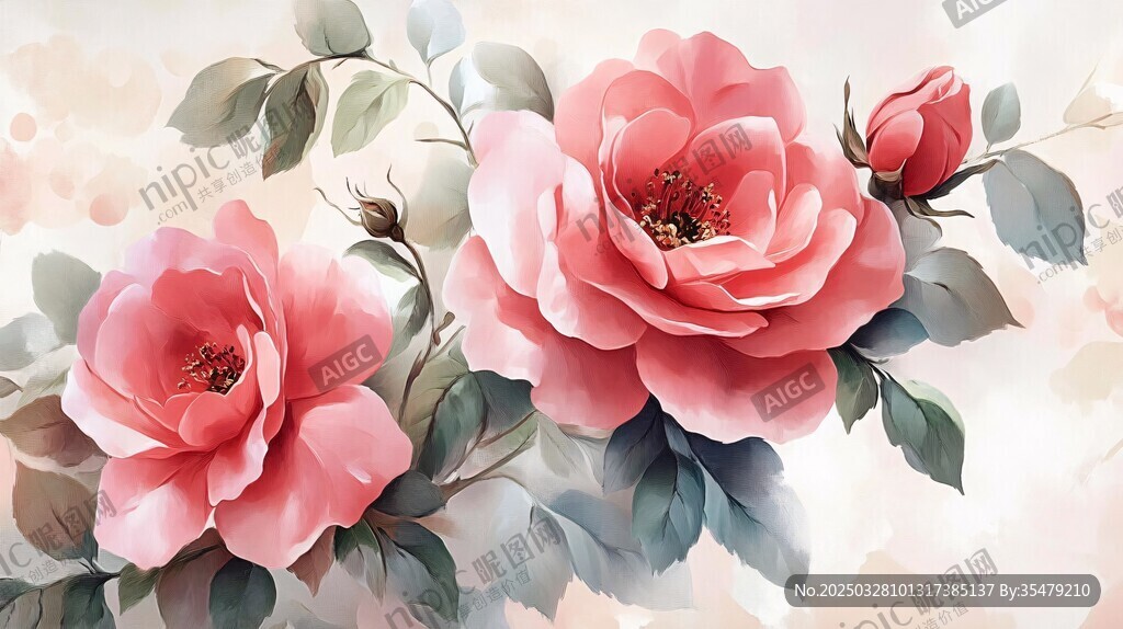 粉色娇艳月季花插画