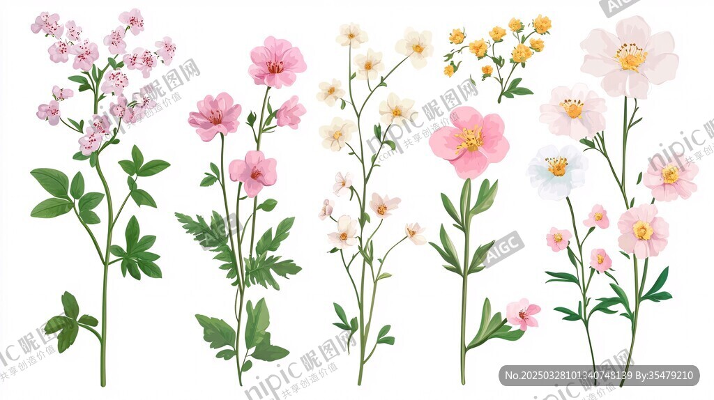 清新手绘花卉植物插画