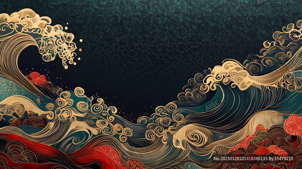 中式海浪纹样背景图