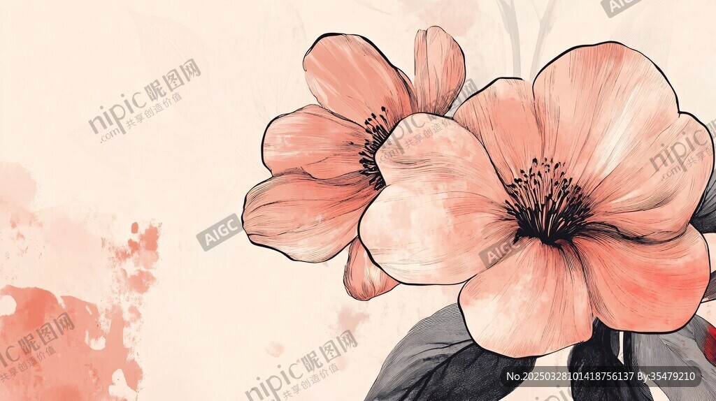 粉色花卉水彩风插画