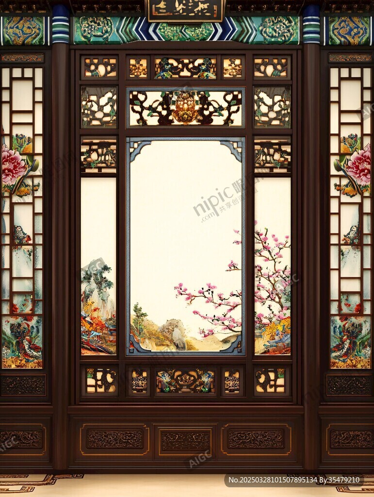 中式古典雕花屏风