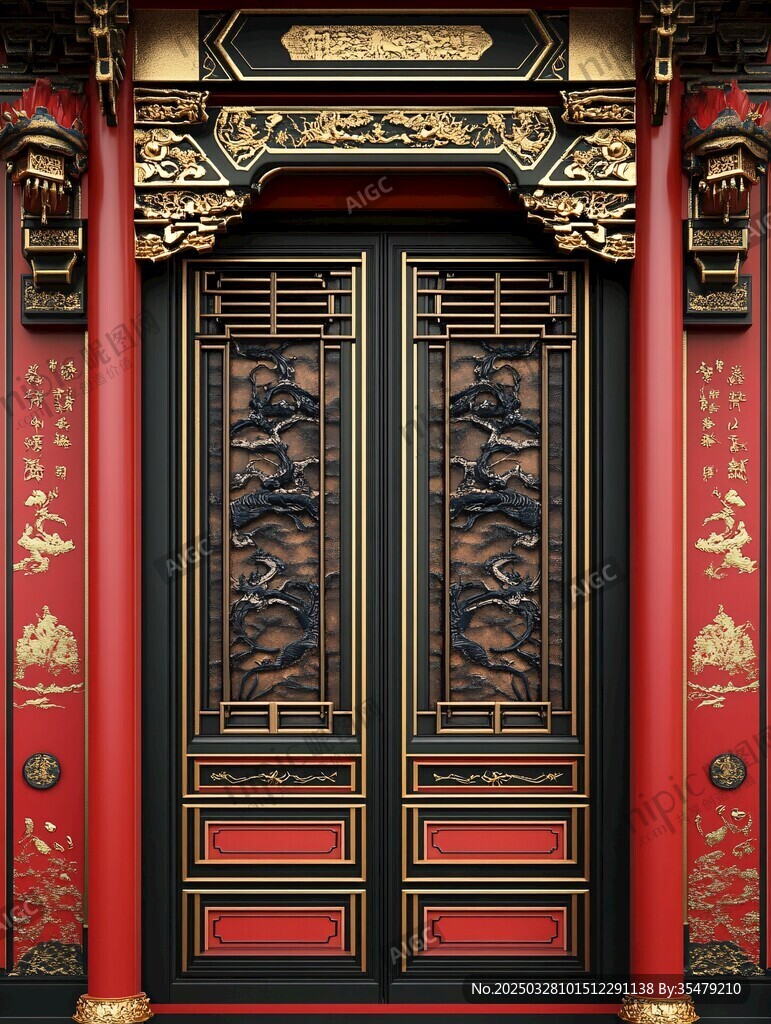 中式传统雕花大门建筑