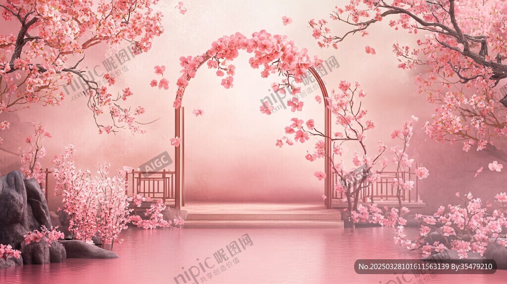 浪漫樱花拱门梦幻场景