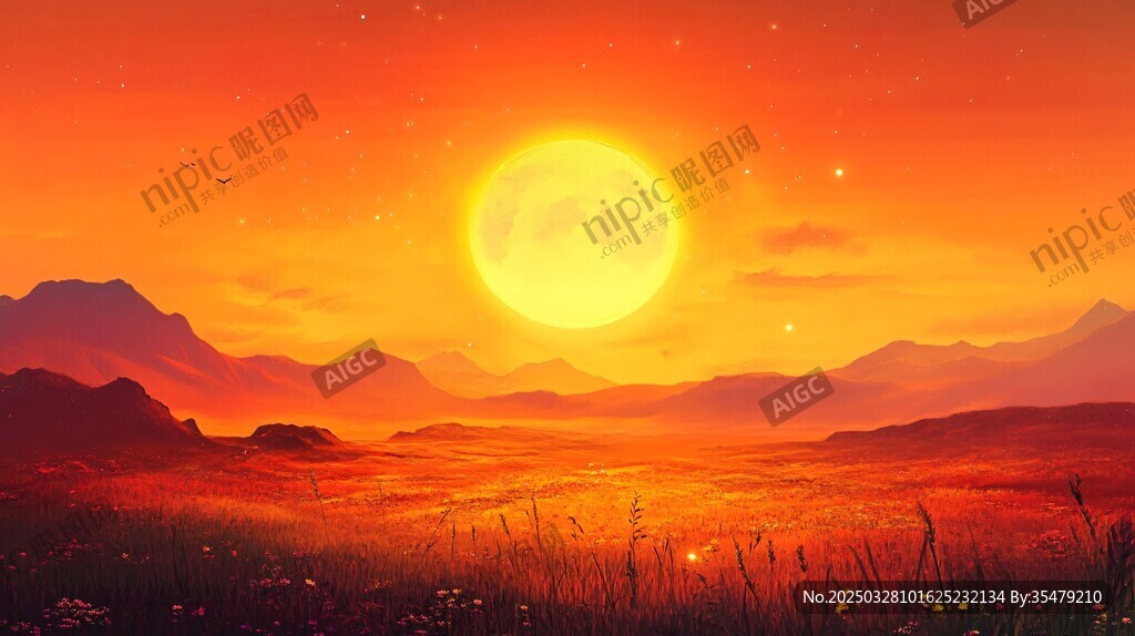 壮丽夕阳下的旷野山川