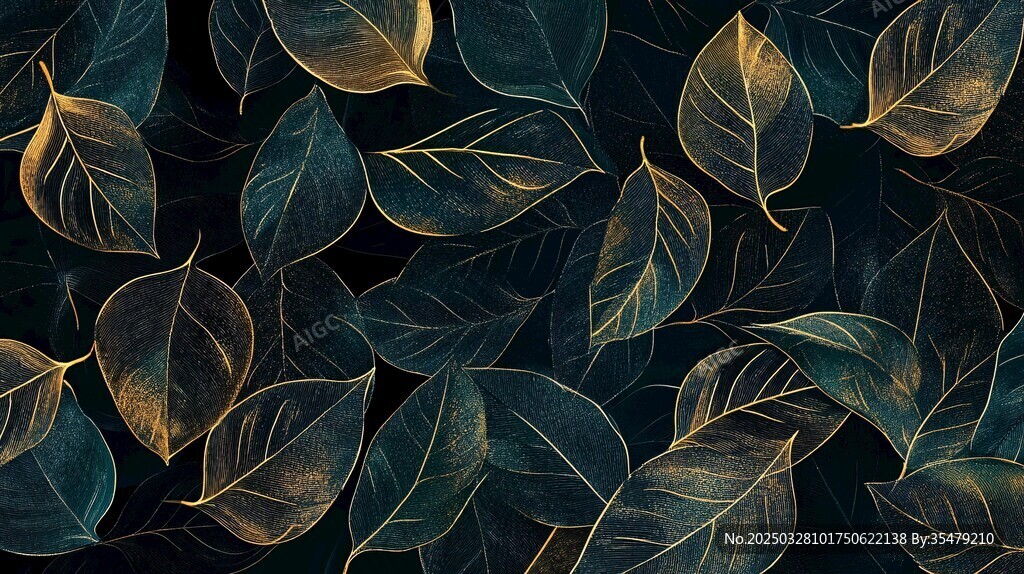 金绿叶片交织的梦幻背景