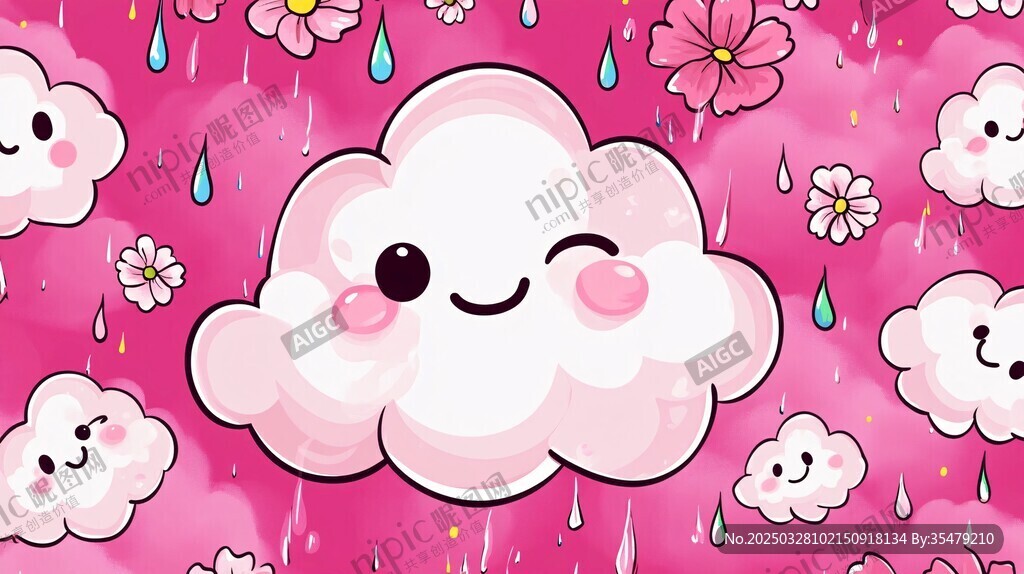 可爱云朵雨中的梦幻场景