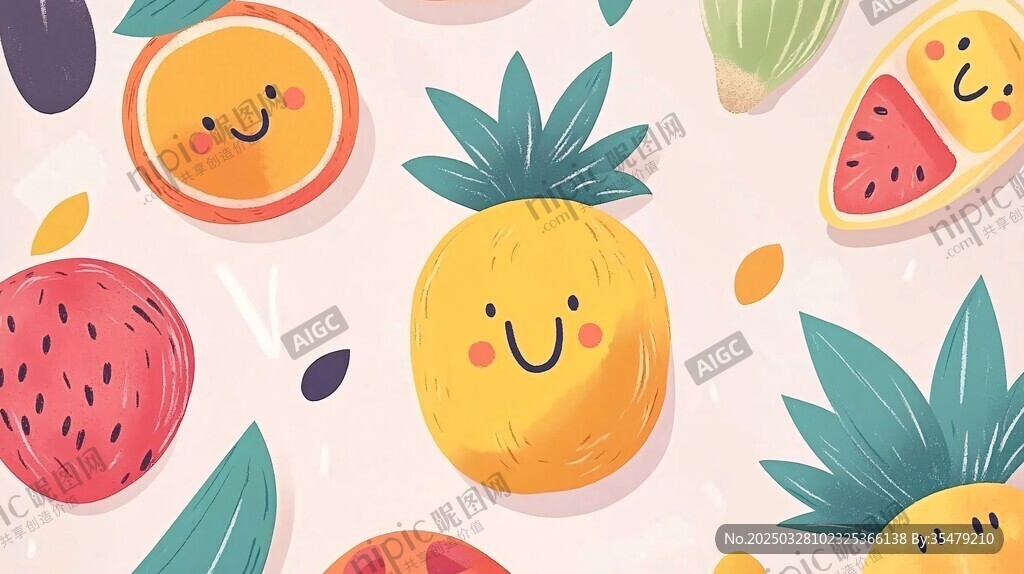 可爱水果卡通图案背景图