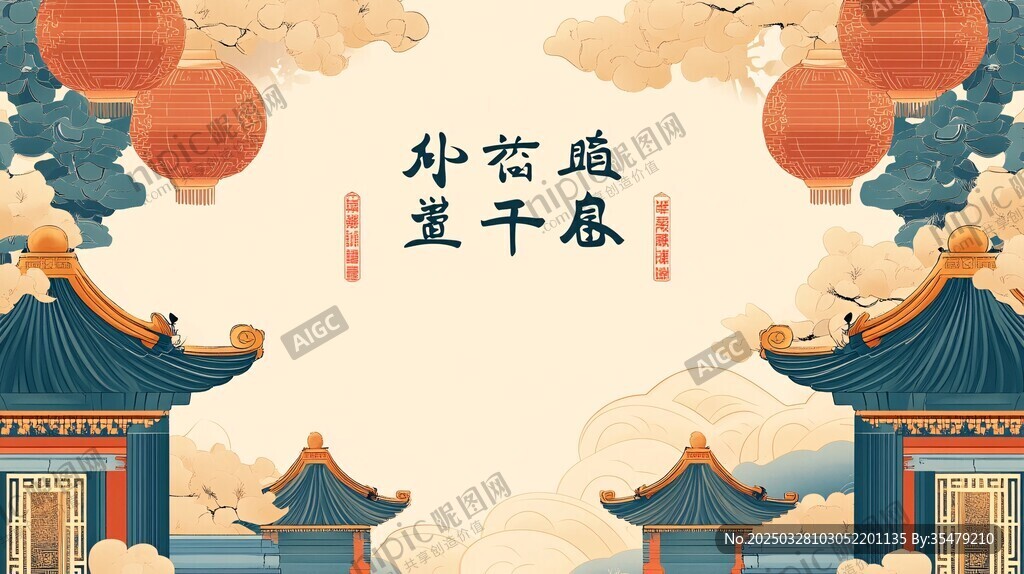 古风中式新春场景插画