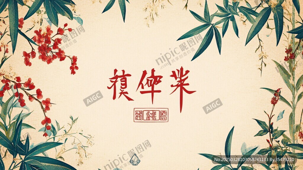中式风复古花草贺年背景图