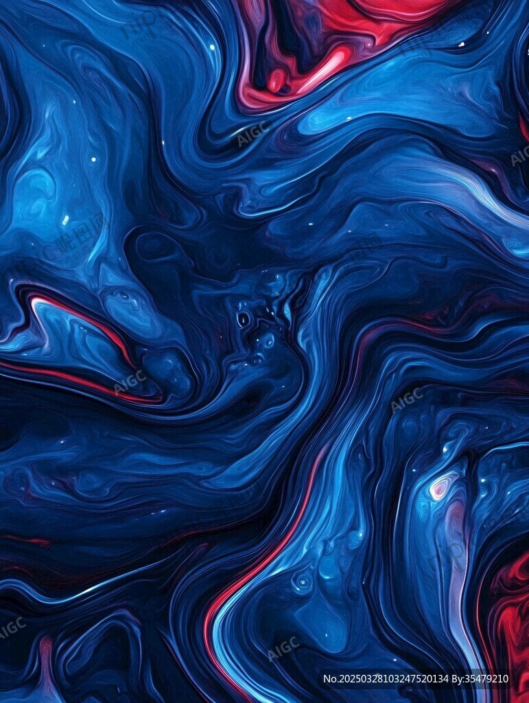 蓝红流体抽象艺术纹理