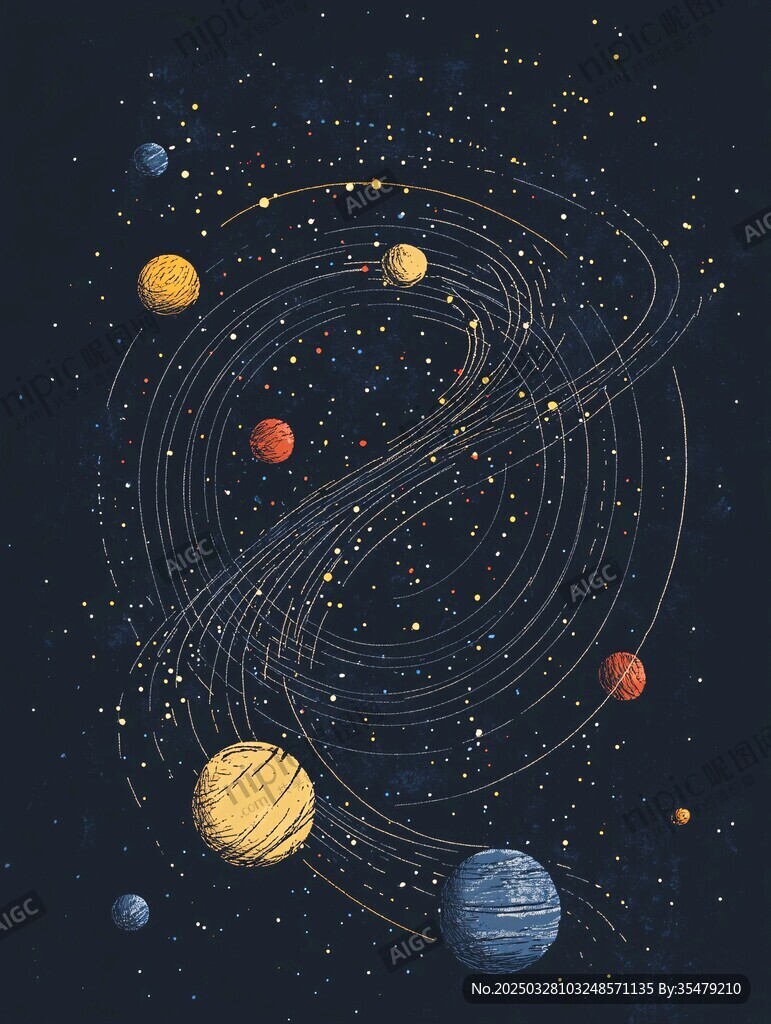 梦幻宇宙行星轨迹插画