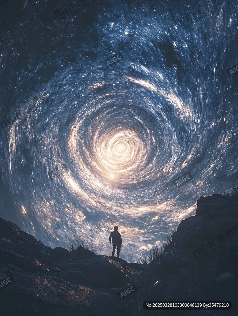仰望浩瀚星空的孤独身影