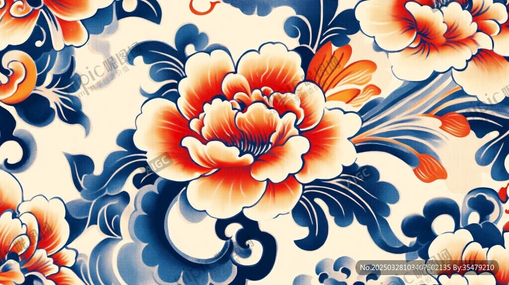中式牡丹花卉传统纹样