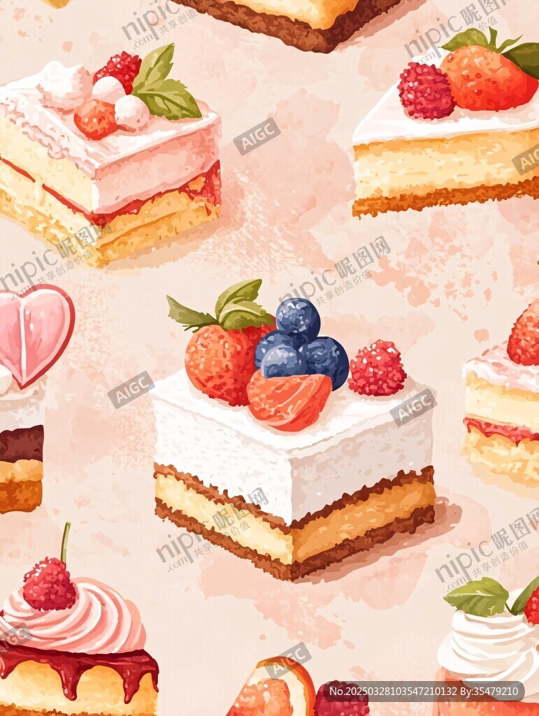 美味多彩水果蛋糕插画