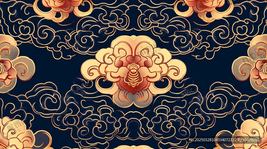 中式古典繁花云纹图案