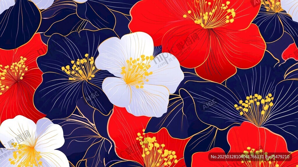 红蓝白花卉精美图案设计