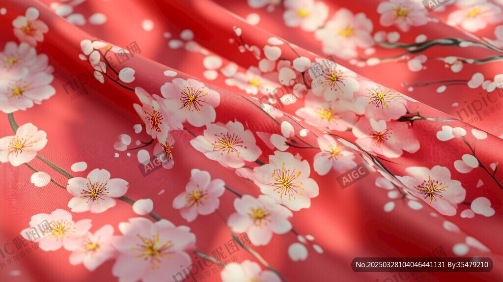 绯红樱花布 浪漫花色纹理