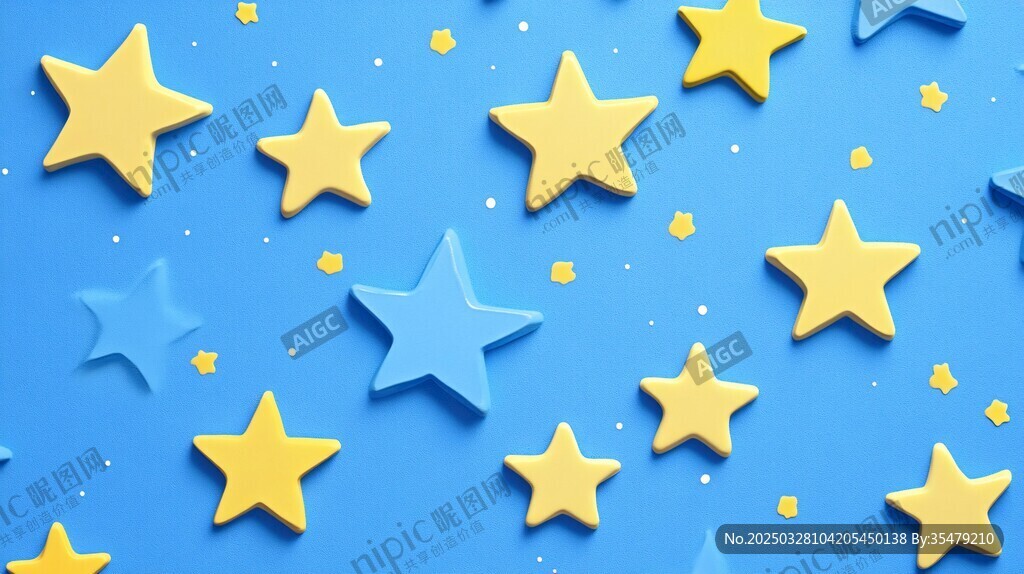 蓝色背景上的多彩星星