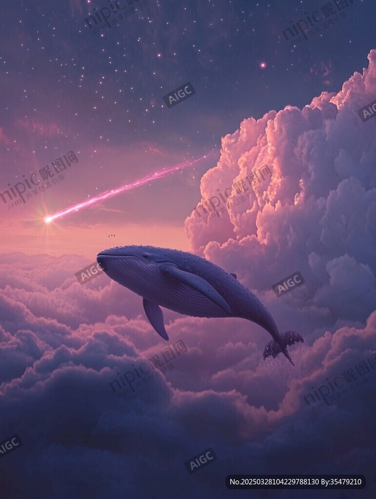 梦幻星空下的云端飞鲸