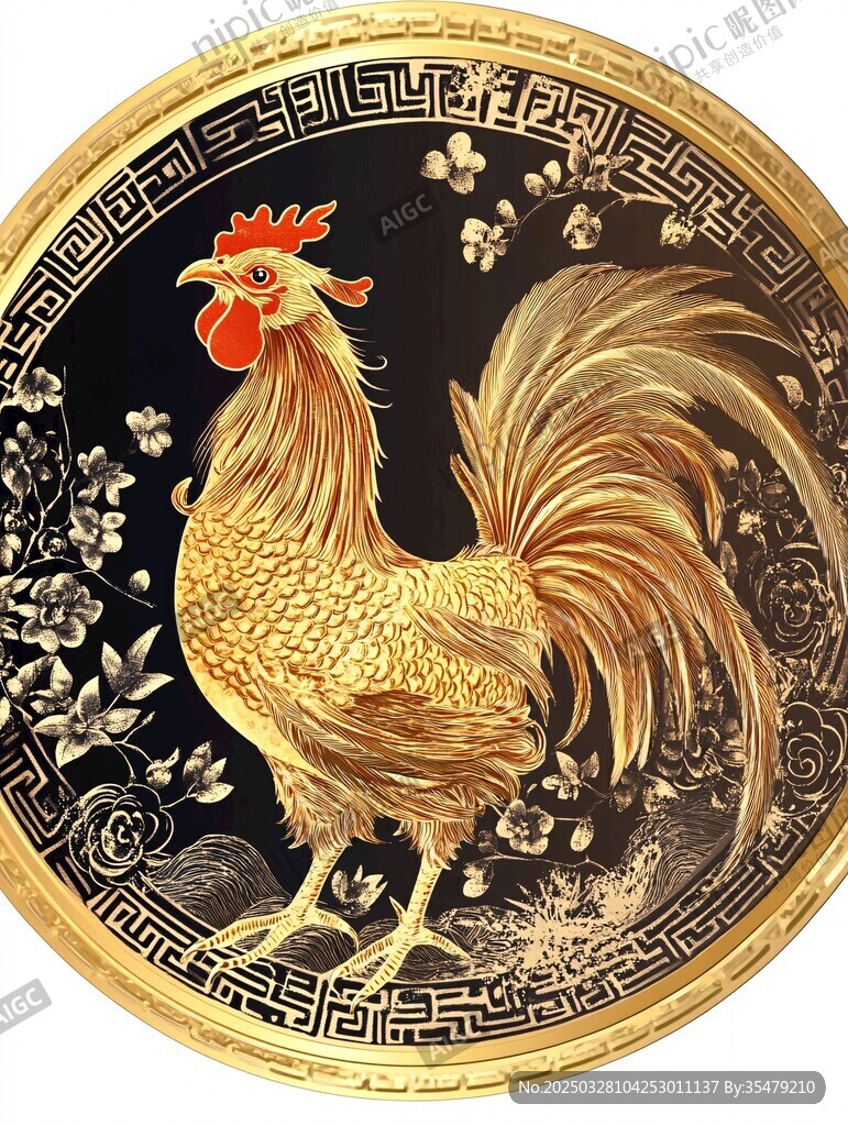 金色雄鸡装饰盘
