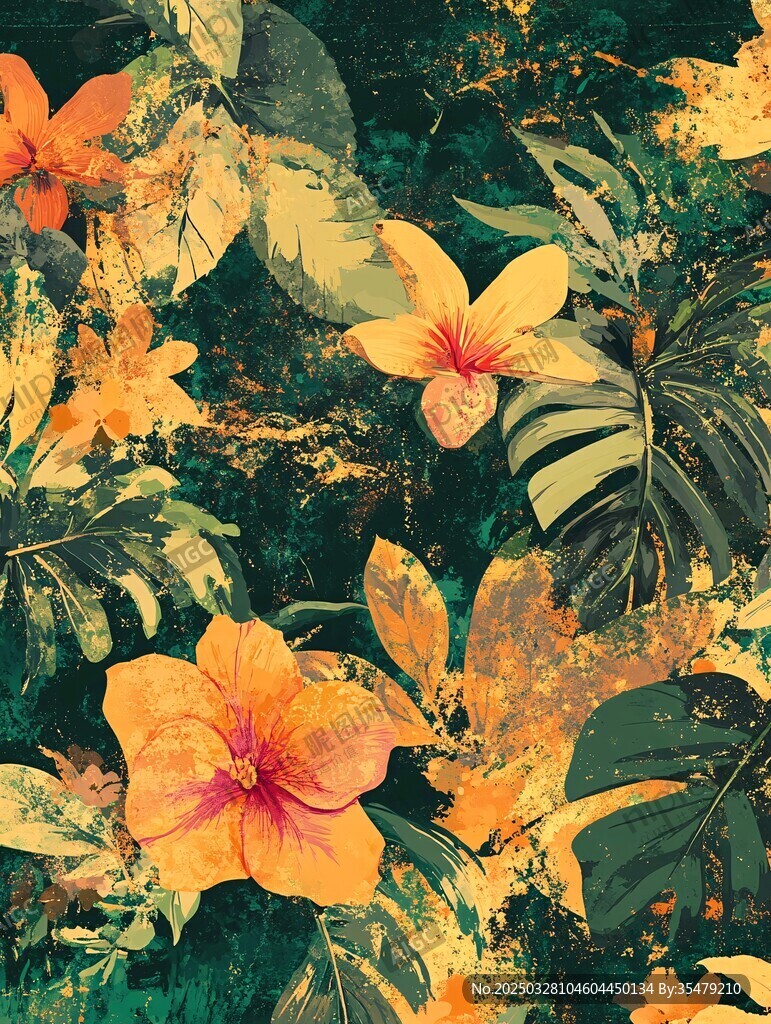 热带花卉绿植艺术图案