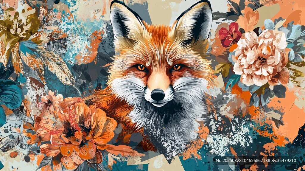 狐伴繁花 梦幻动物插画