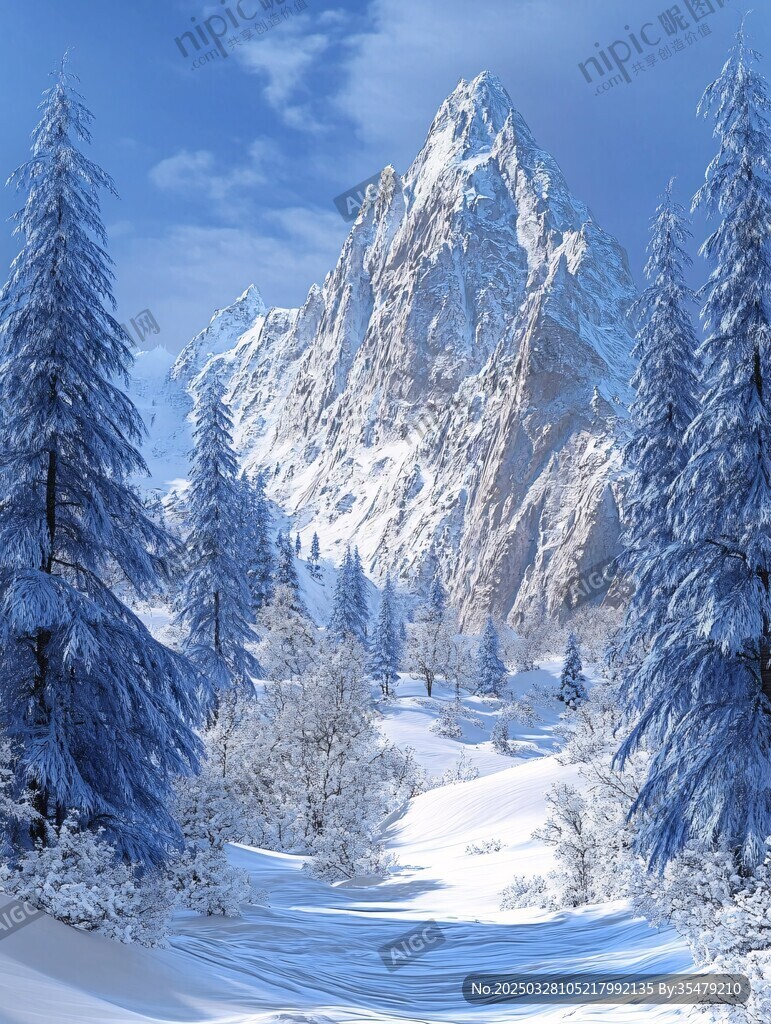 冬日雪山松林绝美景观