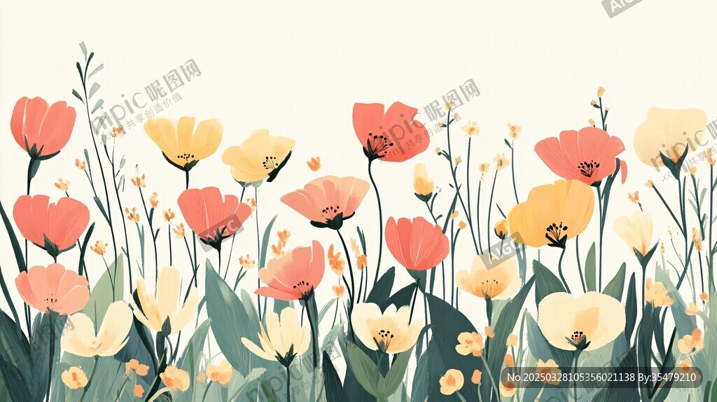 春日烂漫花卉插画