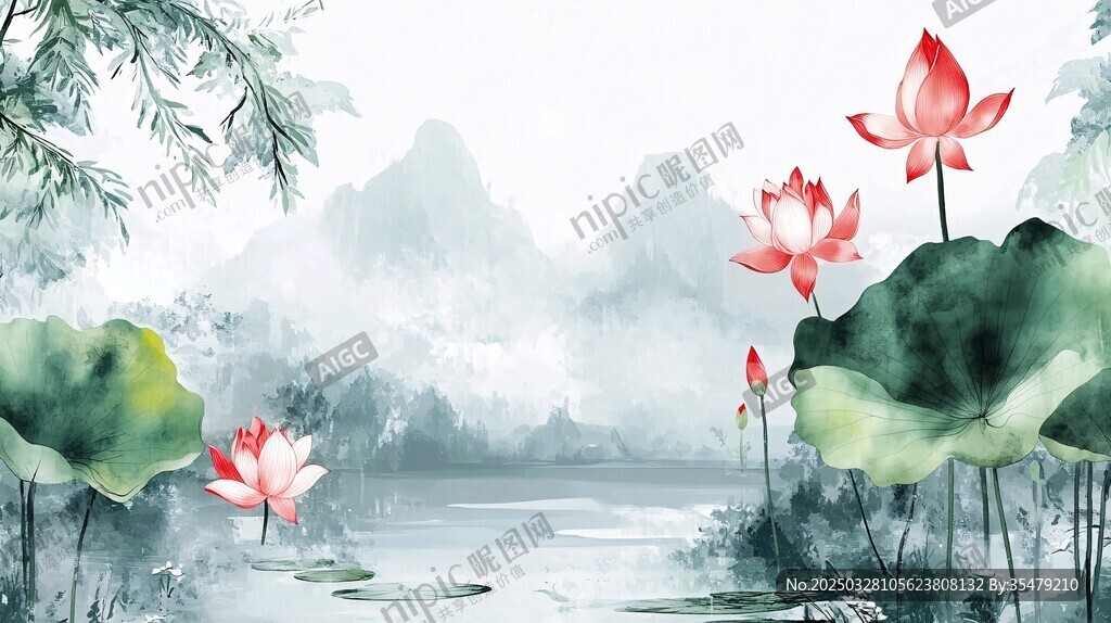 水墨荷塘山水诗意景致