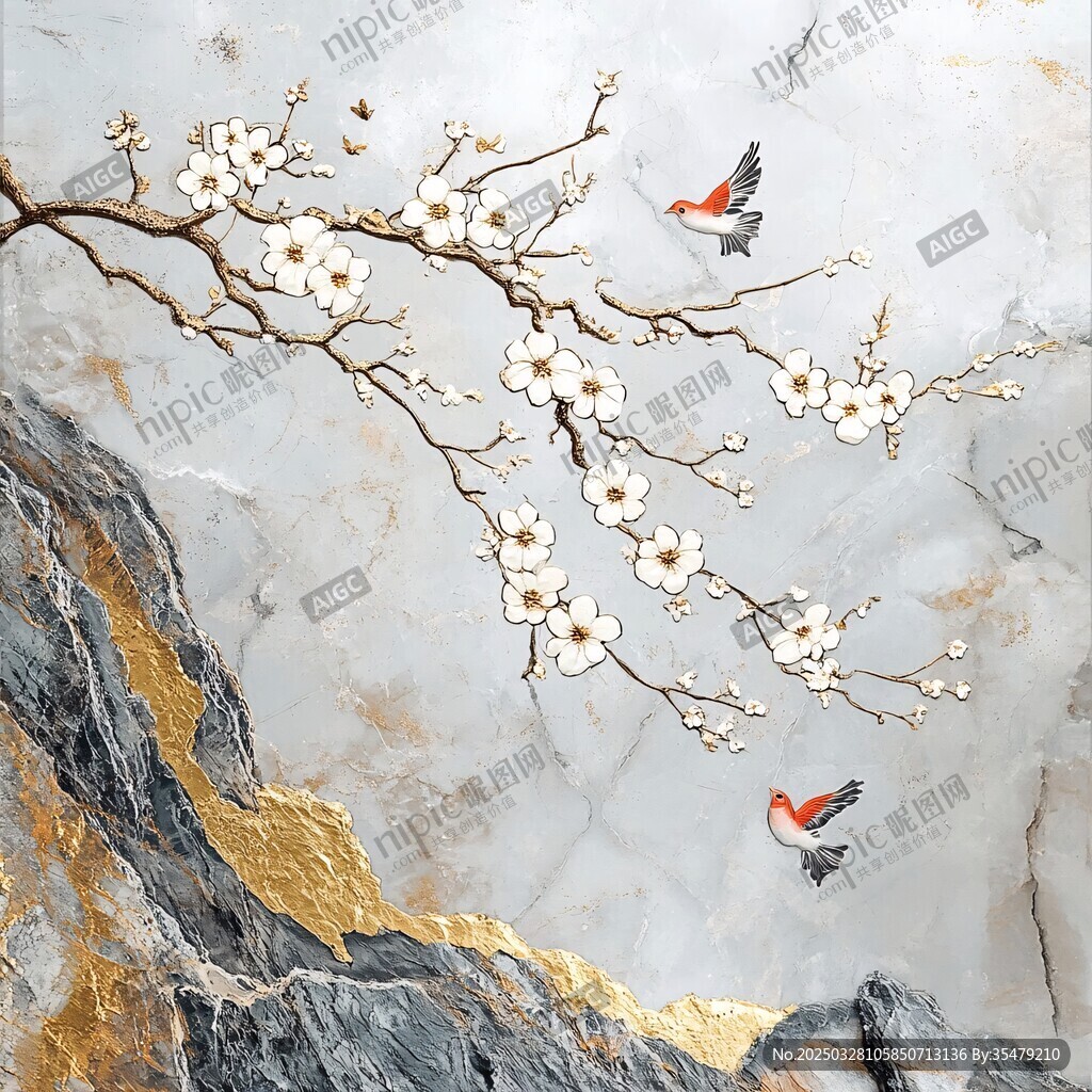 花鸟大理石背景墙艺术画
