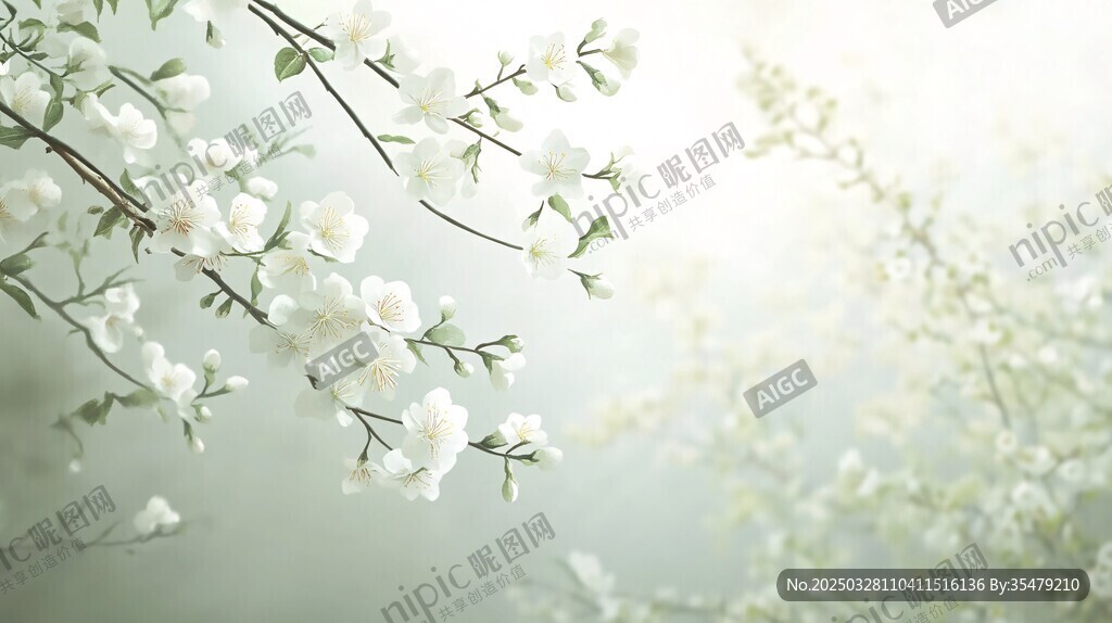 春日白花绽放唯美画面