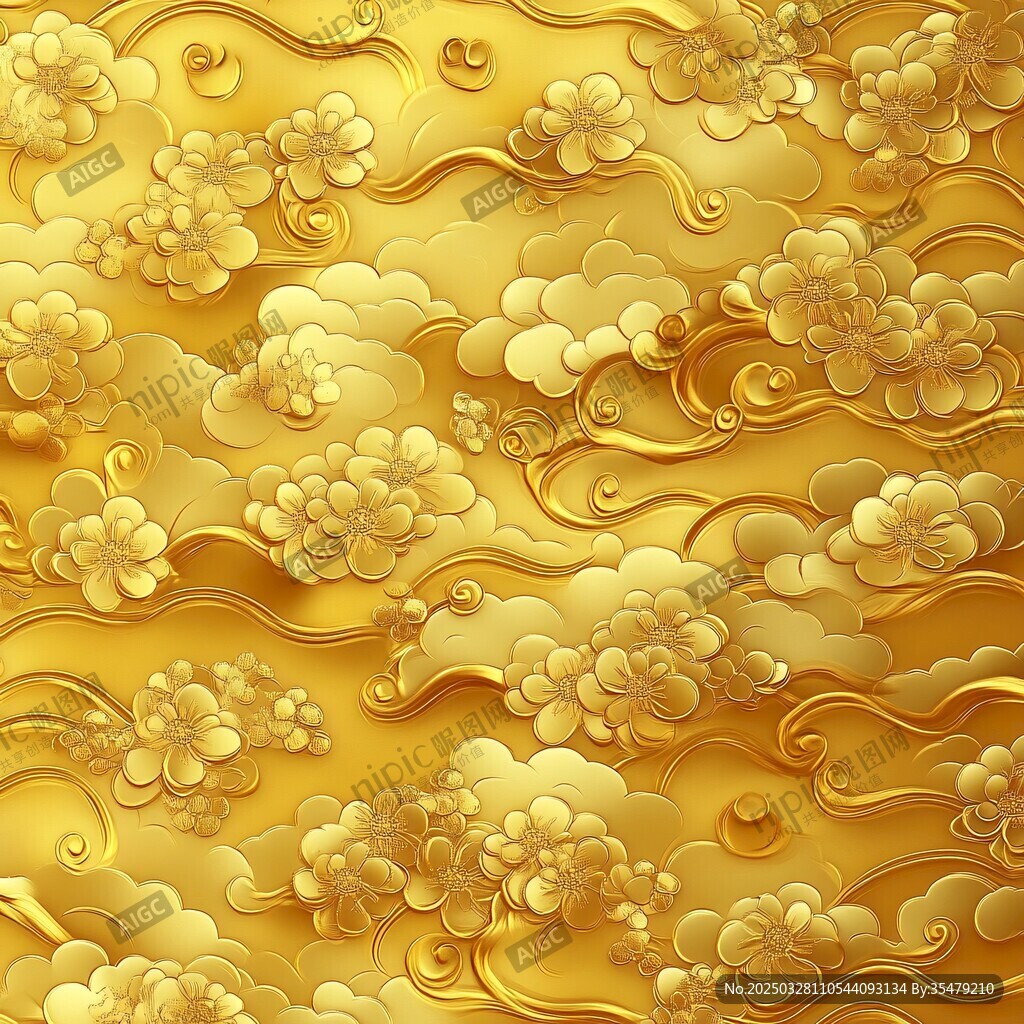 金色繁花云纹立体背景图