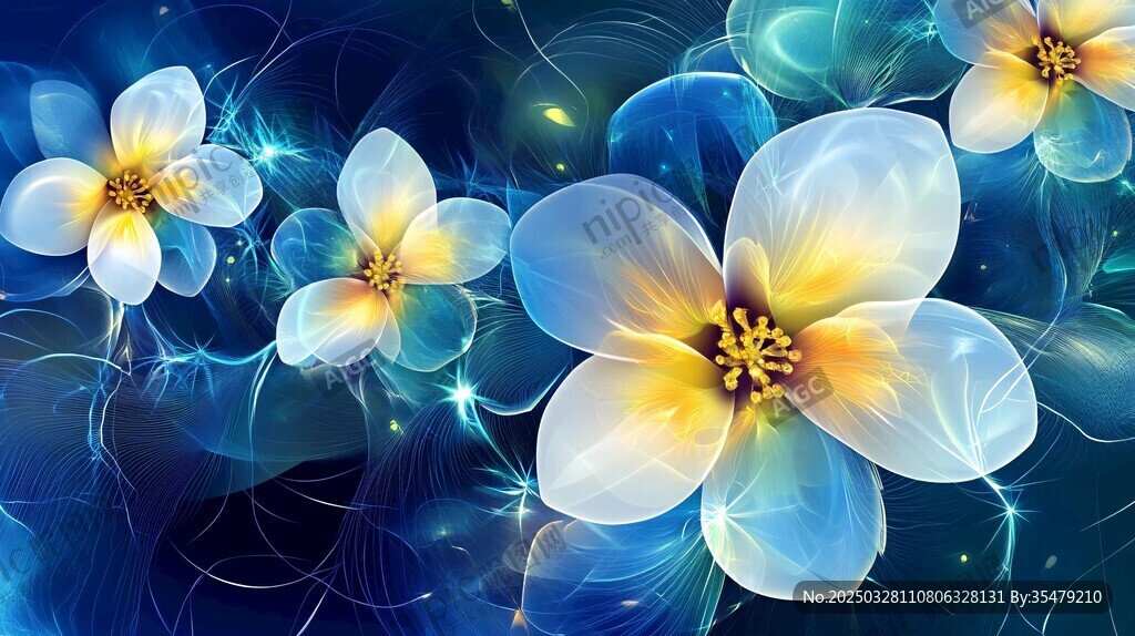 梦幻蓝调花朵绚丽绽放