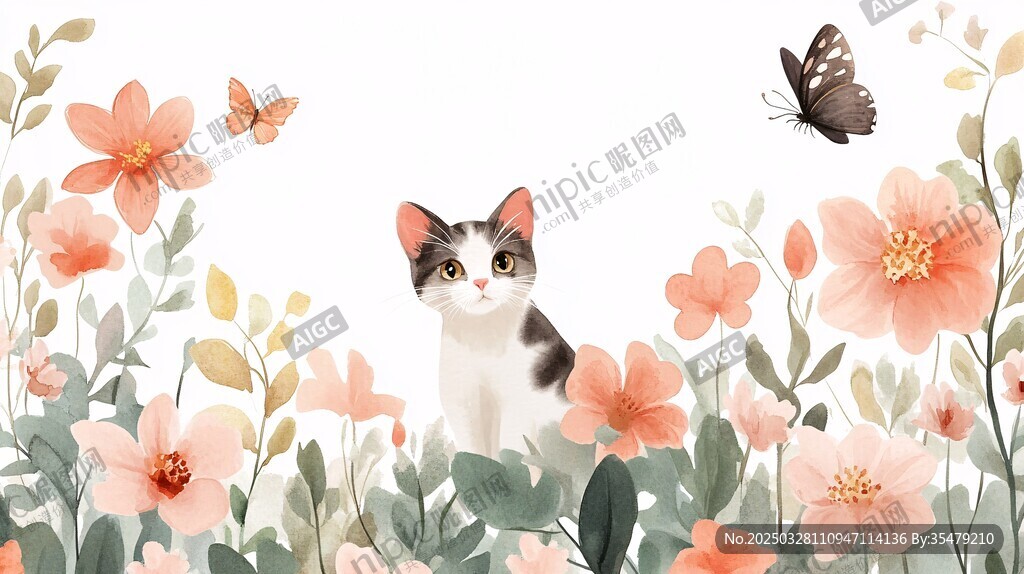 花丛中的可爱猫咪