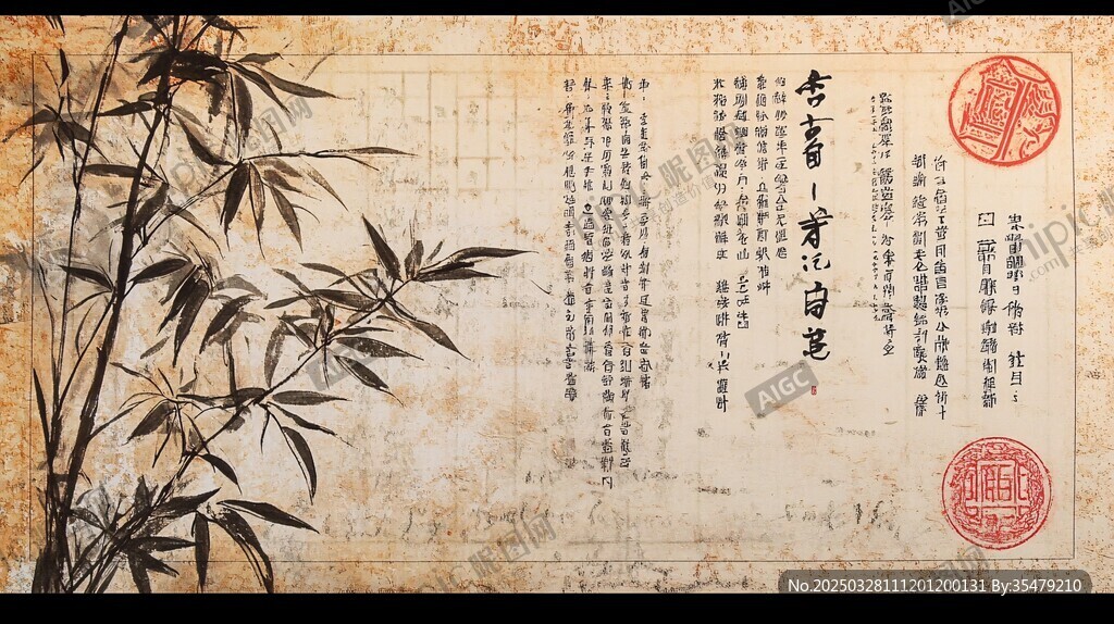 古风墨竹书法图卷