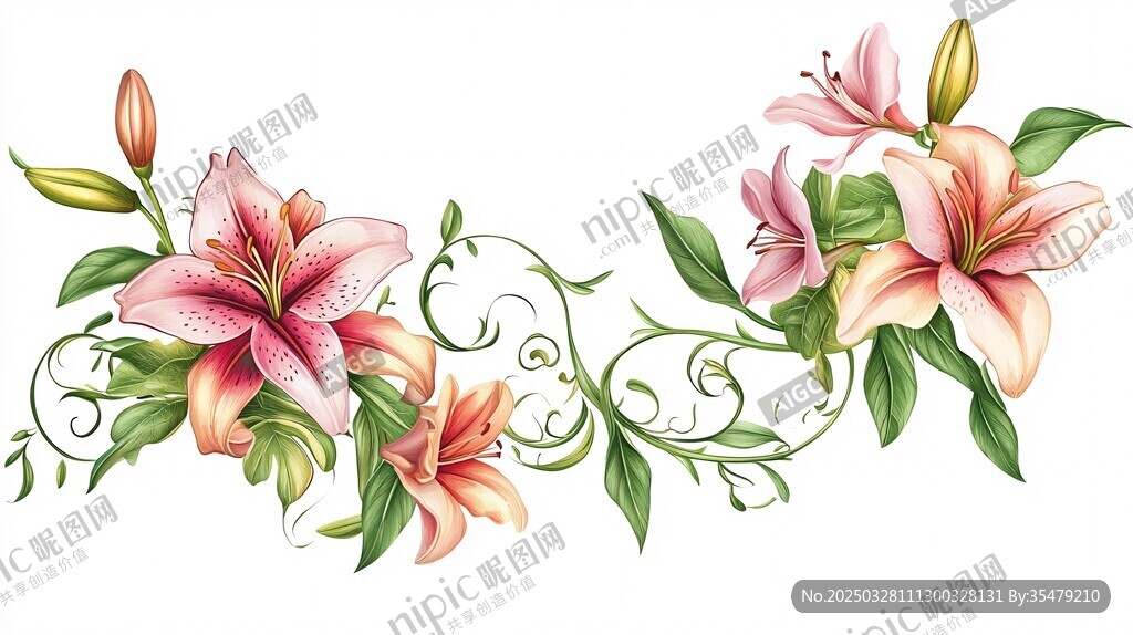 粉色百合藤蔓花卉装饰图