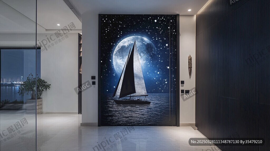 梦幻星空帆船玄关装饰画