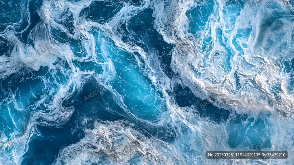 蓝色汹涌海浪纹理特写