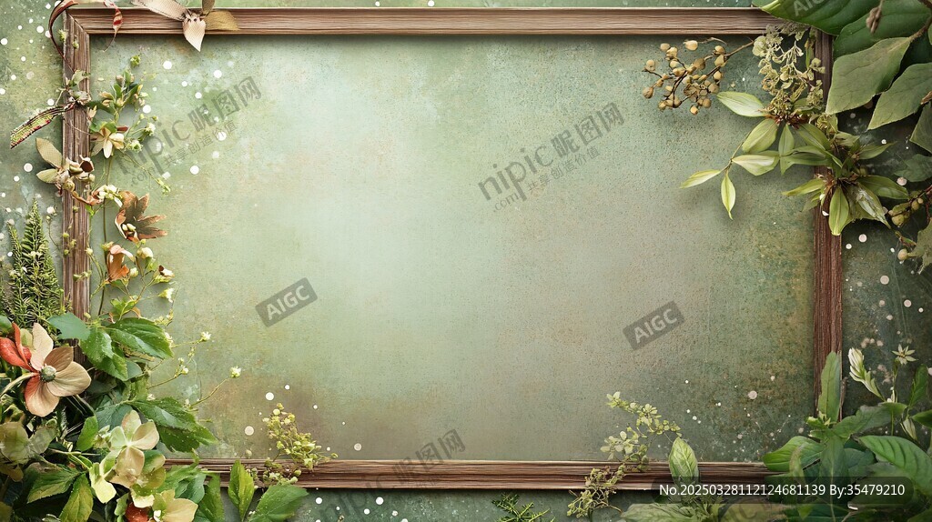 复古绿植边框背景图