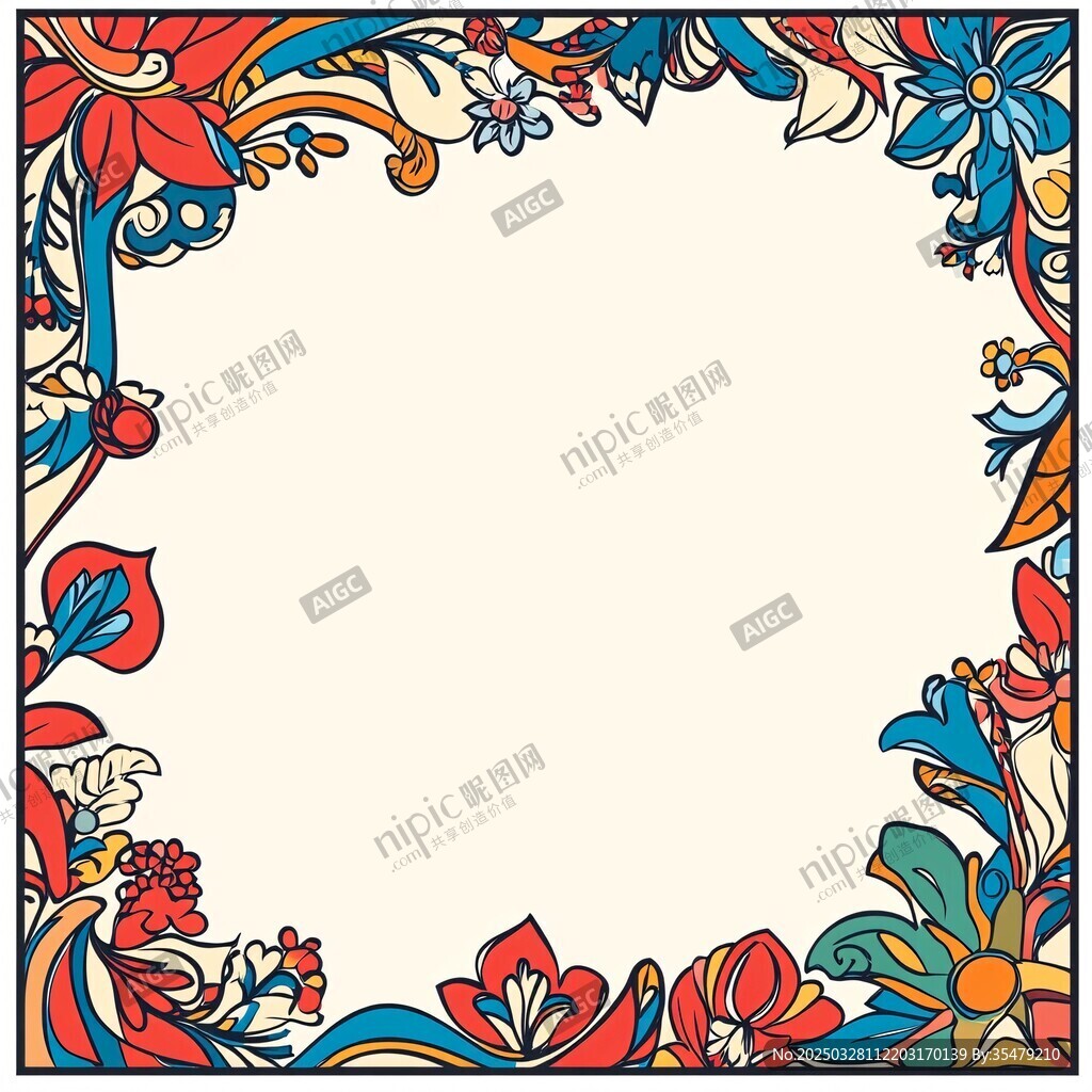 多彩花卉边框图案设计