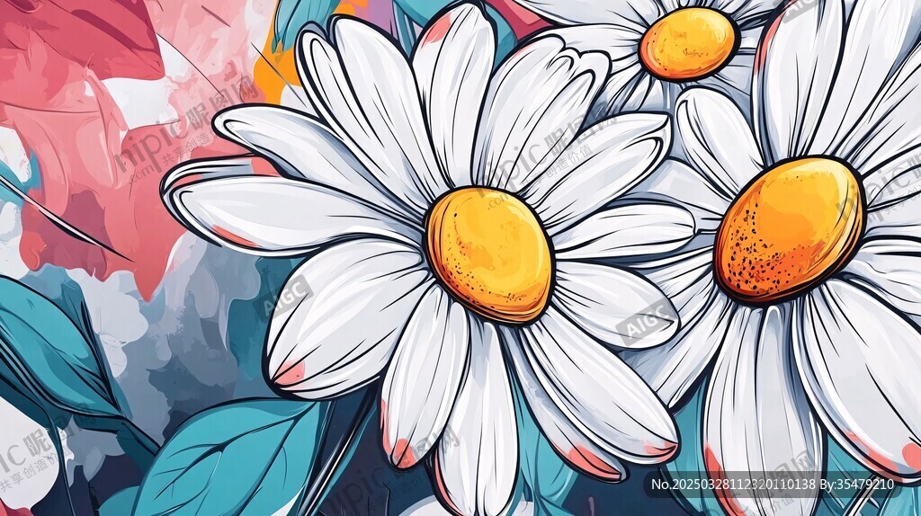 手绘清新雏菊花卉插画