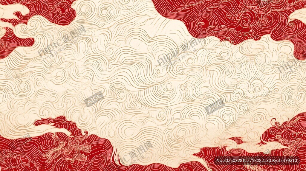 中式红白色海浪云纹背景