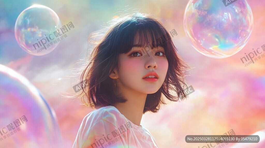 梦幻少女置身泡泡世界