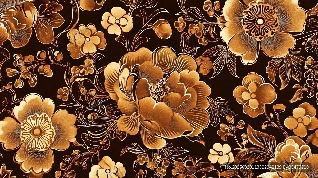 金色繁花复古花纹图案