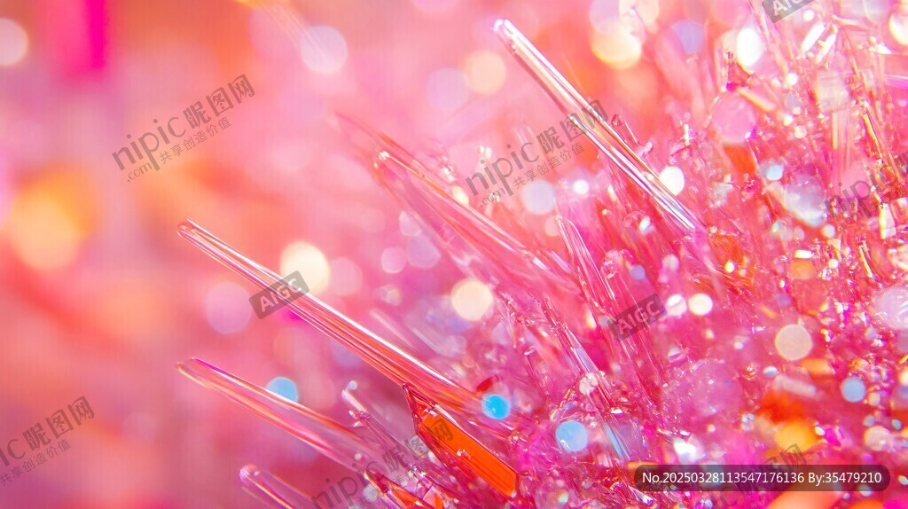 梦幻粉色晶莹闪光微观世界