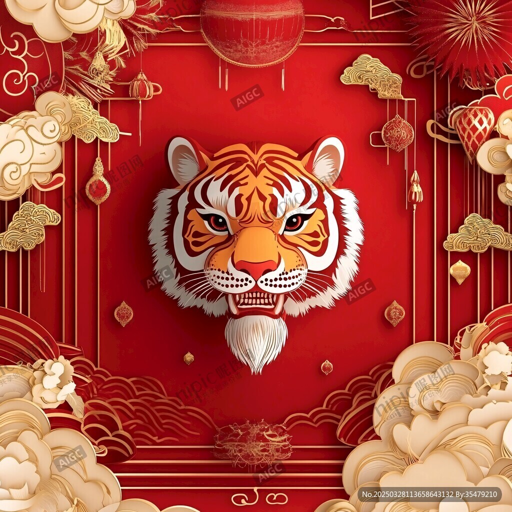 虎年新春喜庆装饰插画