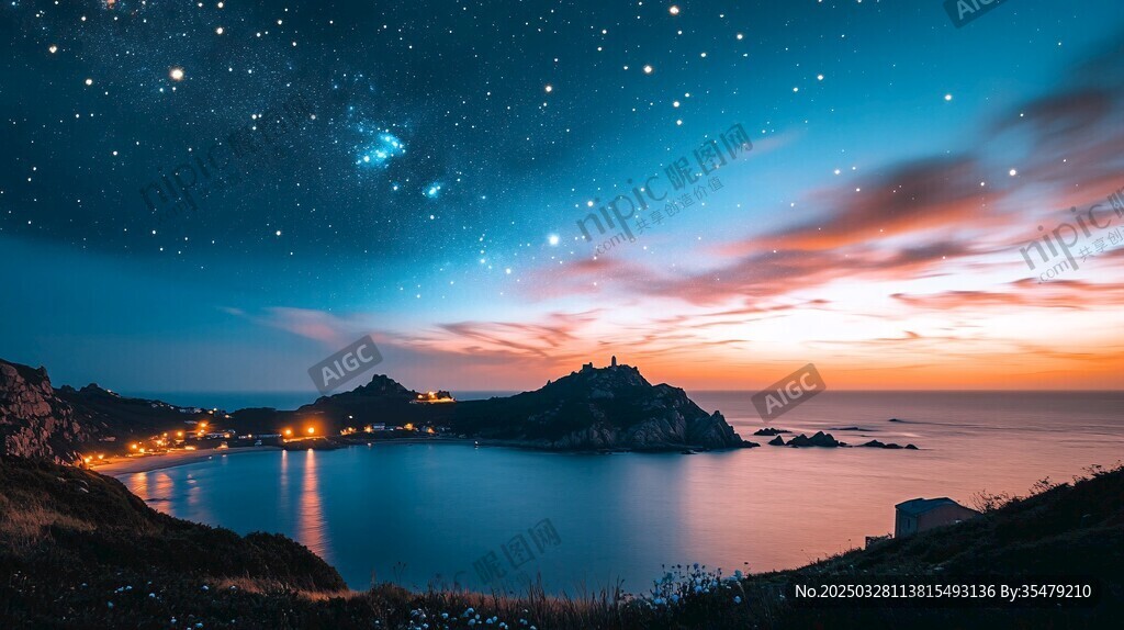 海边星空夜景迷人时刻